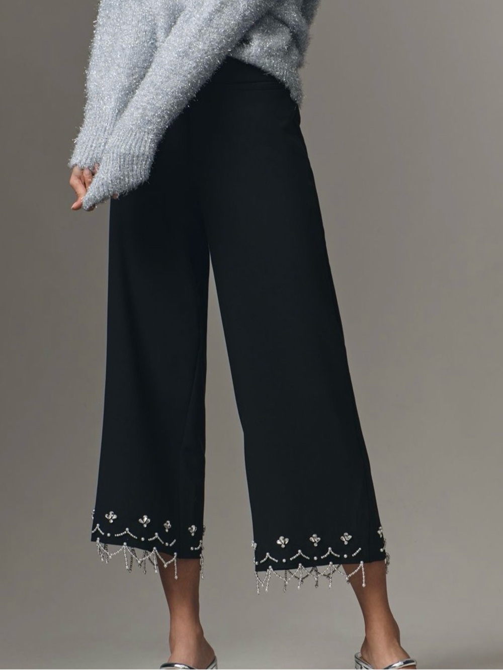 by Anthropologie Crystal Cropped Pants in Black - size 12